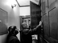 Mike Silvia gives new resident, Matt Thibodeau a tour of the Veterans Transition House in New Bedford, MA.  Mike is one of the longest residents of the VTH at 16 months, while Matt, an Army veteran, is the latest to arrive.  PHOTO PETER PEREIRA